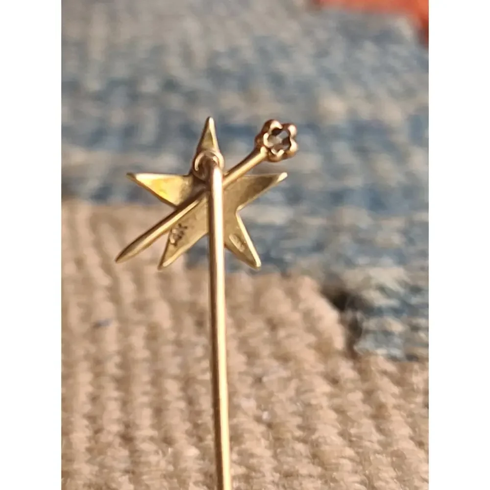 Antique Victorian 14K Gold Pearl & Diamond Starburst Stick Pin – Celestial Star - Picture 5 of 9